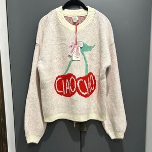 Ciao Cream Sweater with Red and Green Design